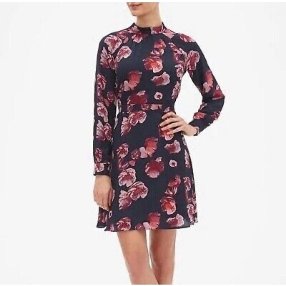 Banana Republic Floral Print Blouson Sleeve Fit And Flare Dress 12 Long Sleeve